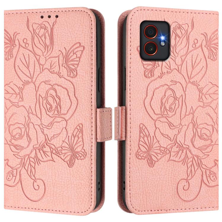 Funda de cuero antirrobo RFID con relieve rosa para Samsung Galaxy XCover7 Pro (rosa)