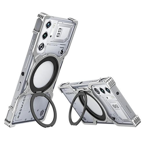 Funda de Metal para ZTE Nubia Red Magic 10 Pro/10 Pro+ con Soporte Magsafe y Brazo Mecánico (Plateada)