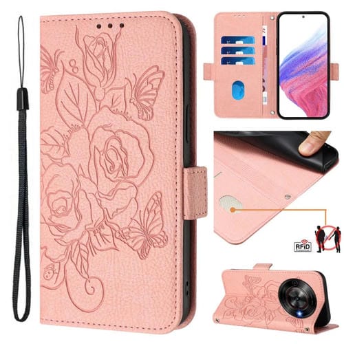 Funda de Cuero Antirrobo con RFID para ZTE Blade A75 5G con Relieve (Rosa)