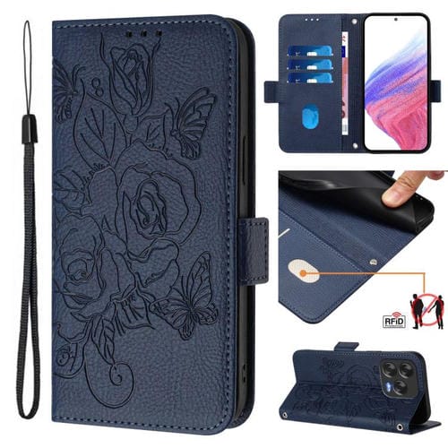 Funda de Cuero Antirrobo RFID para ZTE Blade V70 con Diseño en Relieve (Azul Oscuro)
