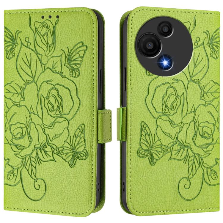 Funda de cuero antirrobo RFID con relieve rosa para TCL 605/60 SE (verde)