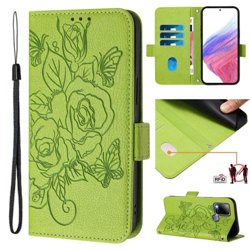 Funda de Cuero Antirrobo RFID con Relieve para Infinix Hot 10T/Hot 10S (Verde)
