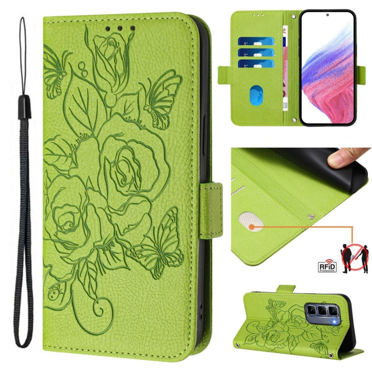 Funda de Cuero Antirrobo RFID con Relieve para Infinix Hot 50 Pro+ 4G (Verde)