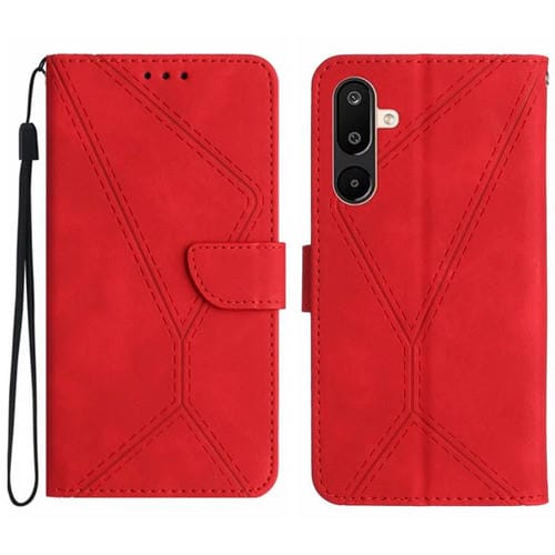 Funda de cuero con relieve y costuras para Samsung Galaxy M36 5G (roja)