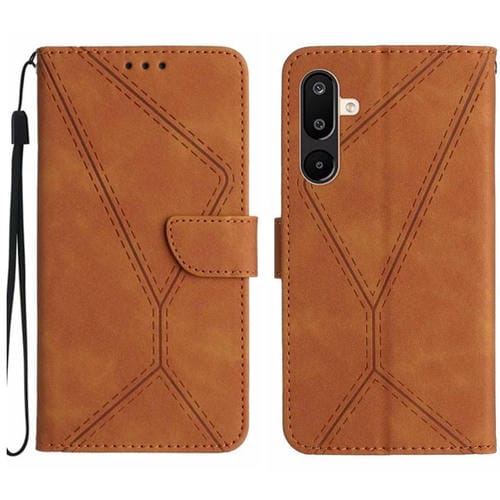 Funda de cuero con relieve y costuras para Samsung Galaxy M36 5G (marrón)