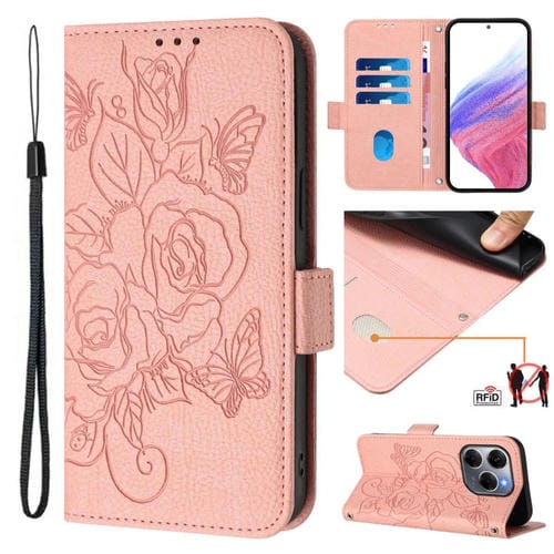 Funda de Cuero Antirrobo con RFID para Tecno Spark 20 Pro 5G con Relieve (Rosa)