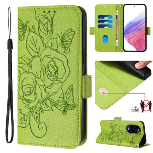 Funda de Cuero Antirrobo con RFID y Diseño en Relieve para Huawei Nova 13 Pro (Verde)