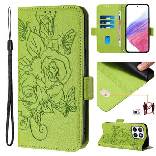 Funda de Cuero Antirrobo RFID con Relieve Rosa para Honor X8C 4G (Verde)