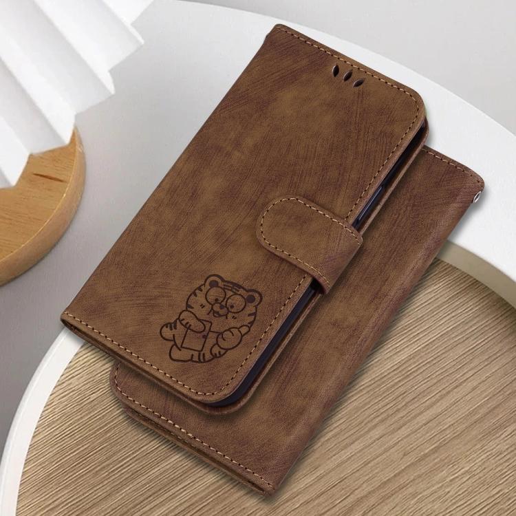 Funda de cuero con relieve de tigre pequeño para Redmi A5 4G (171,7 mm) (marrón)