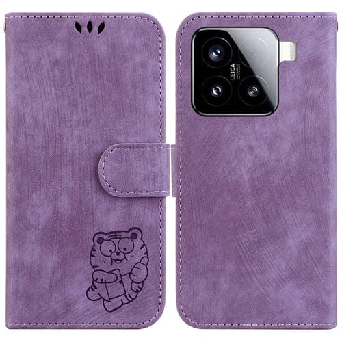Funda De Cuero Con Relieve De Tigre Para Xiaomi 15 (Morado)