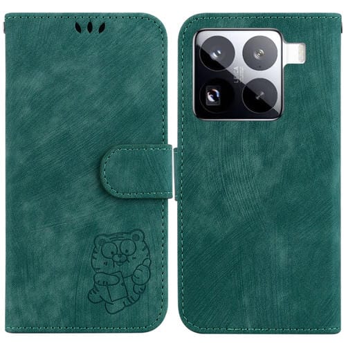 Funda De Cuero Con Relieve De Tigre Para Xiaomi 15 Pro (Verde)