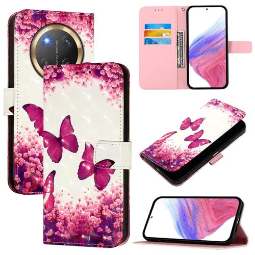 Funda de Cuero con Tapa Horizontal y Pintura 3D para Honor X9C 5G (Mariposa Rosa)