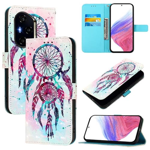 Funda de Cuero con Tapa Horizontal y Pintura 3D para Honor 300 Pro/300 Ultra (Campanas de Viento con Gotas de Colores)