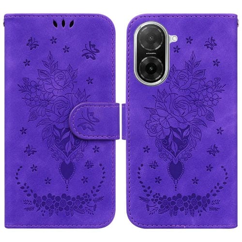 Funda de cuero con relieve de mariposa y rosa para Redmi A5 4G (171,7 mm) (morado)