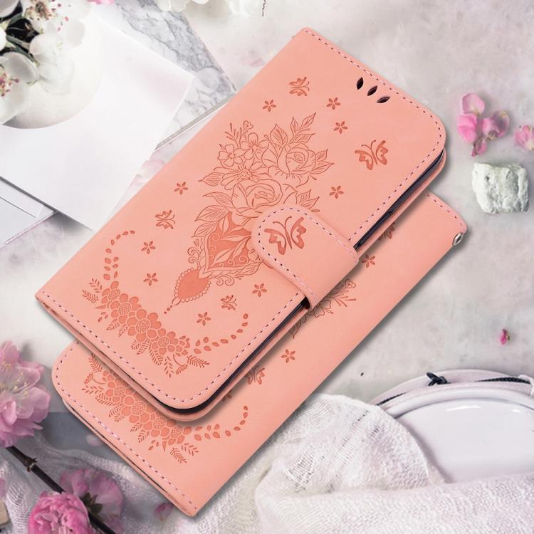 Funda de cuero con relieve de mariposa y rosa para Redmi A5 4G (171,7 mm) (rosa)