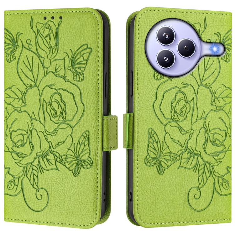 Funda de cuero antirrobo RFID con relieve rosa para Xiaomi Civi 5 Pro 5G (verde)
