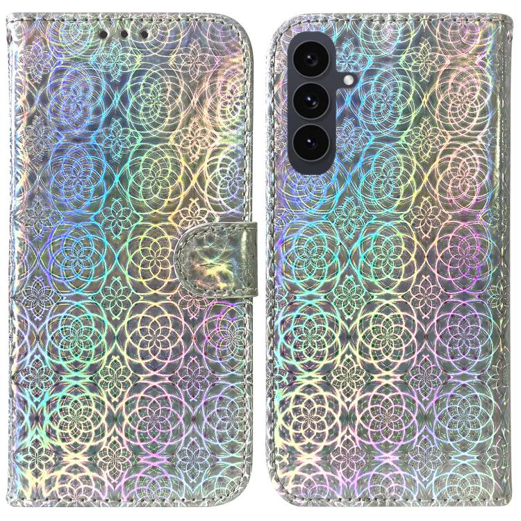 Funda de cuero con hebilla magnética colorida para Samsung Galaxy S25 FE 5G (plateada)