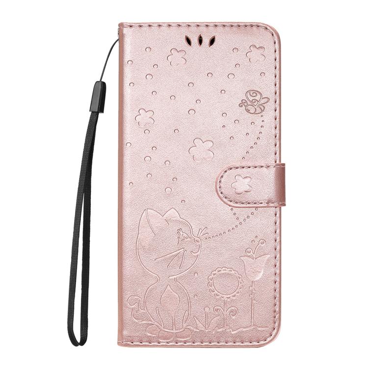 Funda de piel con tapa y diseño de gato y abeja para Samsung Galaxy S25 FE 5G (oro rosa)
