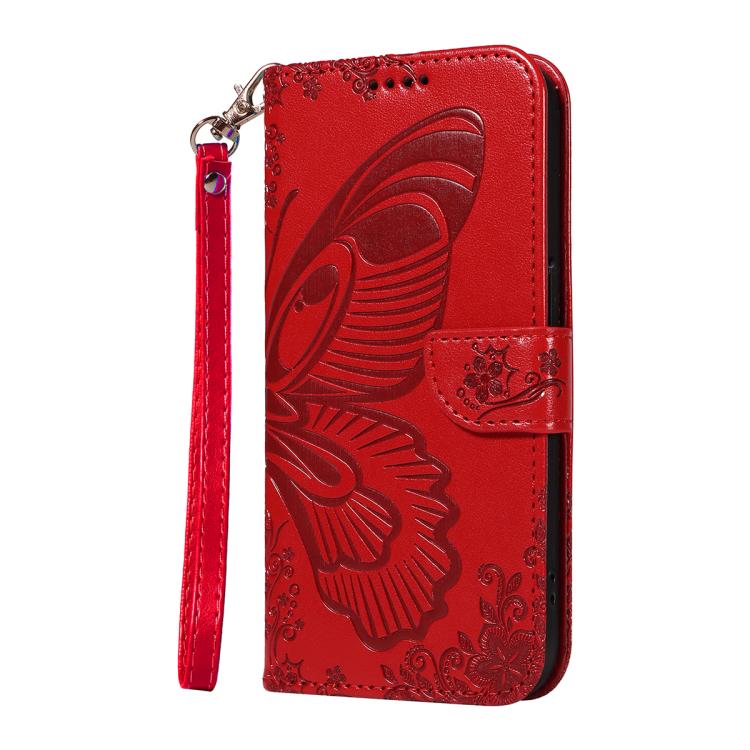 Funda de cuero con relieve de mariposa para Samsung Galaxy S25 FE 5G (roja)
