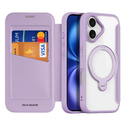 Funda de cuero con anillo MagSafe para iPhone 17 DUX DUCIS Skin X Pro Series (morado)