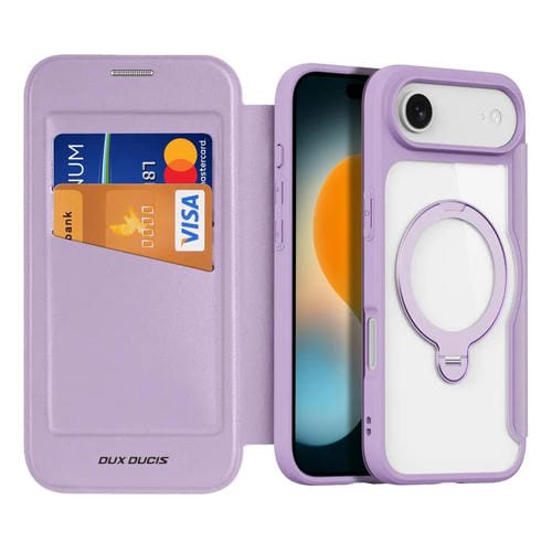 Funda de cuero con soporte de anillo MagSafe para iPhone 17 Air DUX DUCIS Skin X Pro Series (morado)