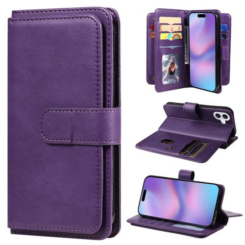 Funda de cuero multifunción tipo billetera para iPhone 17 con 10 ranuras para tarjetas (violeta)