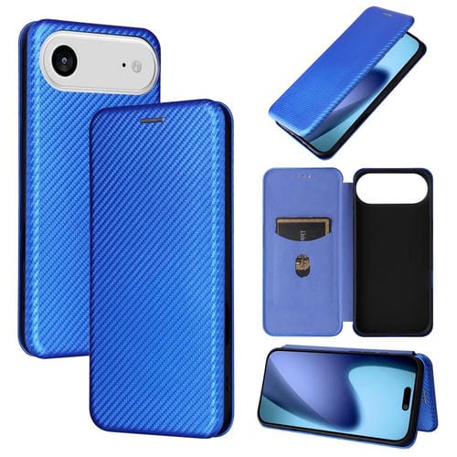 Funda de cuero con textura de fibra de carbono para iPhone 17 Air (azul)