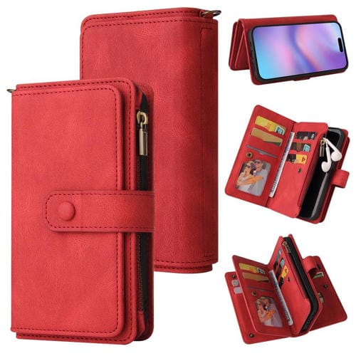 Funda de cuero con cremallera y ranuras para tarjetas para iPhone 17 (rojo)