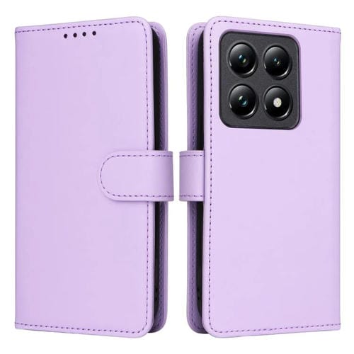 Para Xiaomi 14T Pro Betopnice Bn-005 2 En 1 Funda de Teléfono de Cuero Genuino de Imitación Desmontable (Morado Claro)