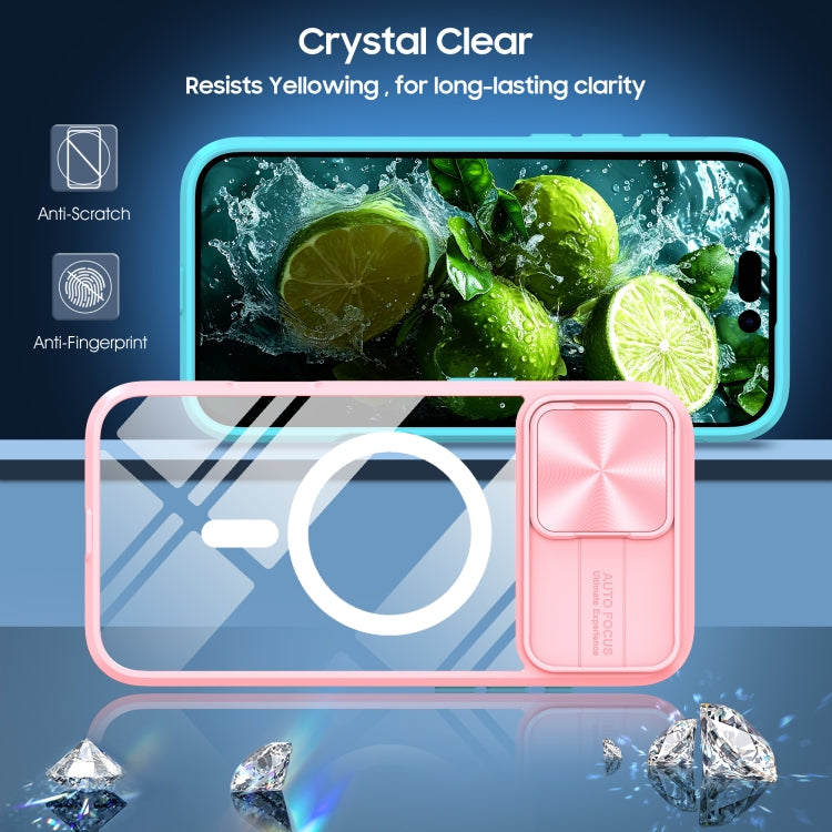 Funda para iPhone 16 Plus con Cobertura Total Cubierta Deslizante Lente Magsafe (Rosa + Cian)