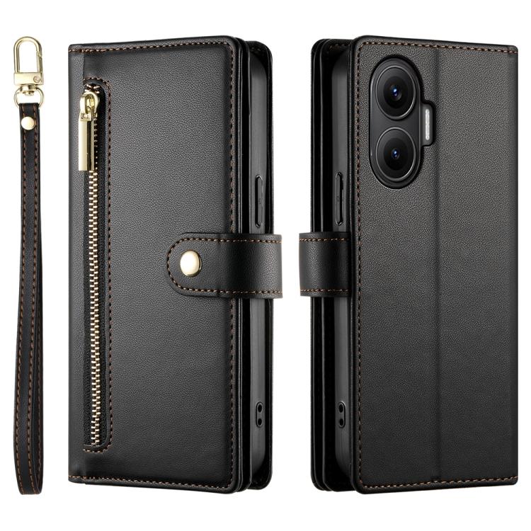 Funda de cuero con cremallera y ranura para tarjetas para Redmi Turbo 4 Pro y Xiaomi Poco F7 (negra)