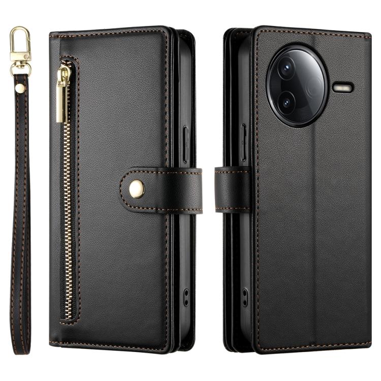 Funda de cuero con cremallera y ranuras para tarjetas para Redmi K80/K80 Pro (negra)