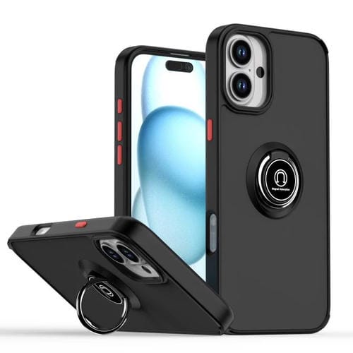 Funda de TPU + PC con anillo para iPhone 16 Plus Serie Q Shadow 1 (Negro + Rojo)