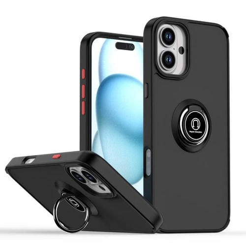 Funda de TPU + PC con anillo para iPhone 16 Plus Serie Q Shadow 1 (Negro + Negro)