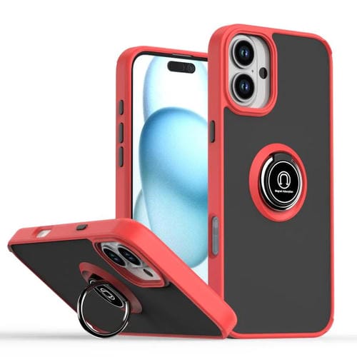 Funda de TPU + PC con anillo para iPhone 16 Plus Serie Q Shadow 1 (Roja)