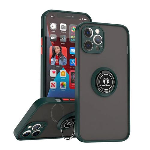 Funda de TPU + PC con anillo para iPhone 12 Pro Max Q Shadow 1 Series (verde oscuro)