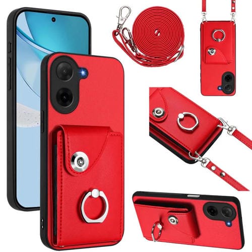Funda para Redmi A5 4G (171,7 mm) / Poco C71 con tarjetero y anilla, con cordón largo (roja)