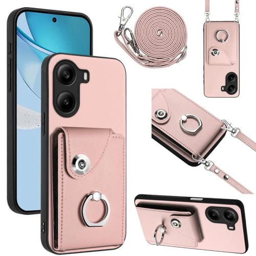 Funda para Xiaomi Poco X7 Pro con tarjetero y anilla para teléfono con cordón largo (rosa)