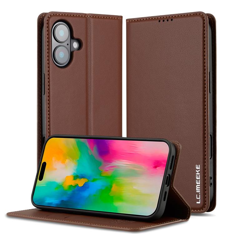 Funda de PU con textura fina esmerilada para iPhone 17 LC.IMEEKE L1 Series (marrón)