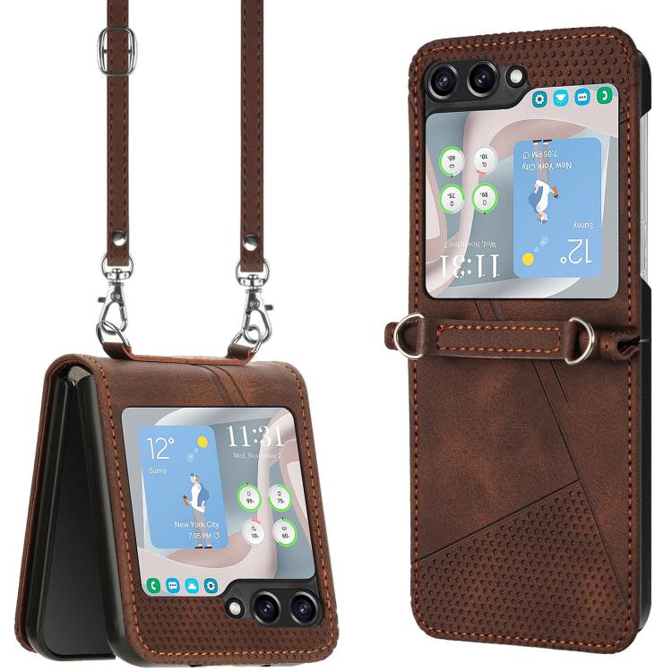 Funda de cuero triangular Dream Triangle con cordón para Samsung Galaxy Z Flip7 (marrón)