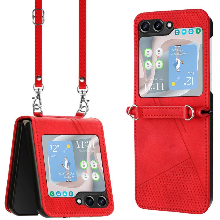 Funda de cuero triangular Dream Triangle con cordón para Samsung Galaxy Z Flip7 (roja)
