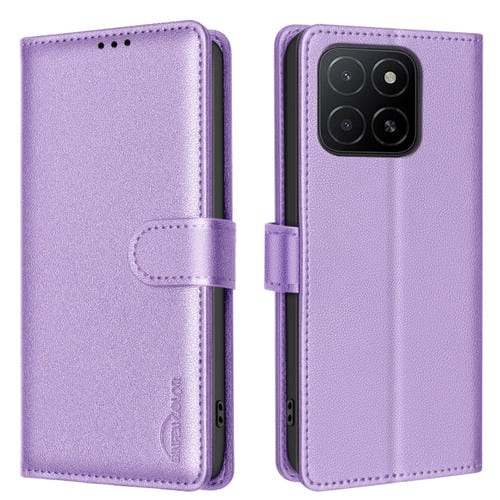 Funda de Cuero Antirrobo RFID con Textura de Lichi para Honor X5B (Morado)