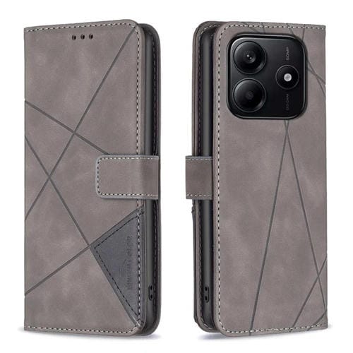 Funda de Cuero con Textura de Rombos y Hebilla Magnética para Redmi Note 14 4G (Gris)