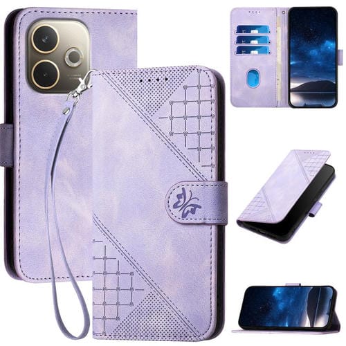 Funda de Cuero con Estampado de Mariposas En Relieve y Cordón para Oppo A5 Pro 5G (Morado Claro)
