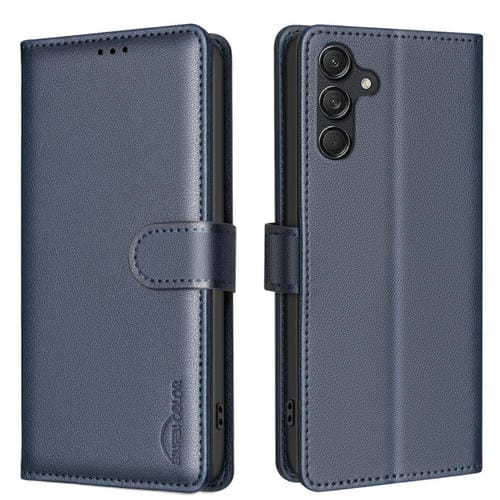 Funda de Cuero Antirrobo para Samsung Galaxy A56 5G con Textura de Lichi (Azul)