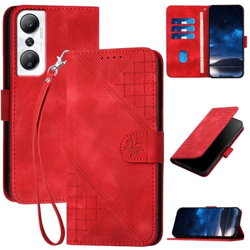 Funda de Cuero para Infinix Hot 20 4G con Diseño de Mariposa en Relieve y Cordón (Rojo)