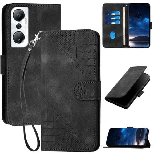Funda de Cuero para Infinix Hot 20 4G con Diseño Mariposa en Relieve y Cordón (Negro)