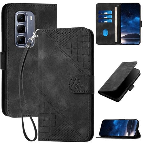 Funda de Cuero para Infinix Hot 50 Pro 4G con Diseño Mariposa en Relieve y Cordón (Negro)