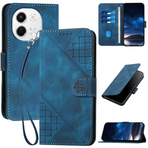 Funda de Cuero para Tecno Pova 6 Neo 5G Spark 30 5G con Diseño de Mariposa y Cordón (Azul Oscuro)