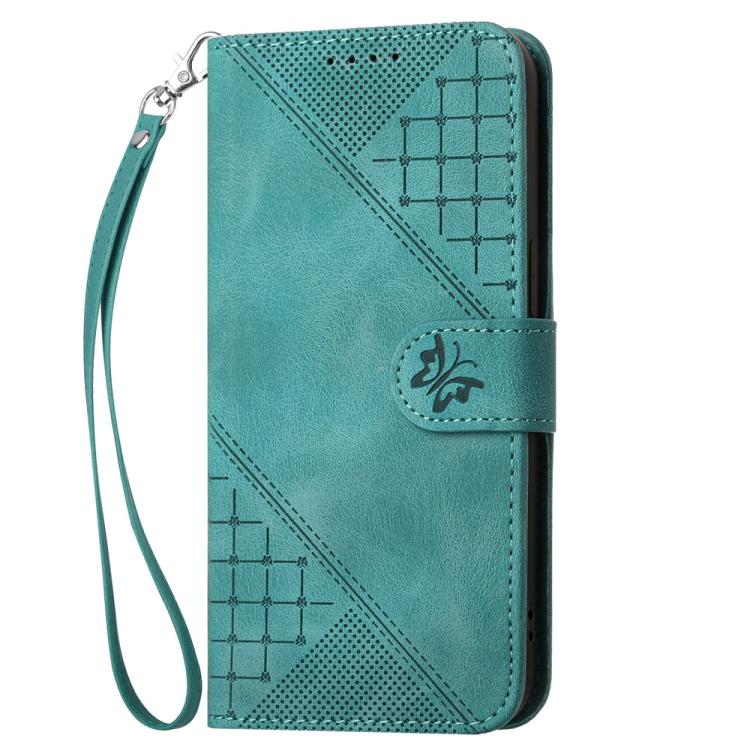 Funda de Cuero Huawei Nova 8 Se con Diseño Mariposa en Relieve y Cordón (Azul Claro)